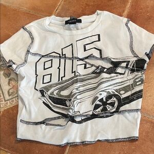 Forever 21 juniors White and Black Car Graphic Tee